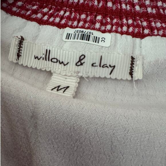 Willow & Clay Red Checked Smocked Off Shoulder‎ Mini Dress Women's Medium Preppy - Picture 5 of 10